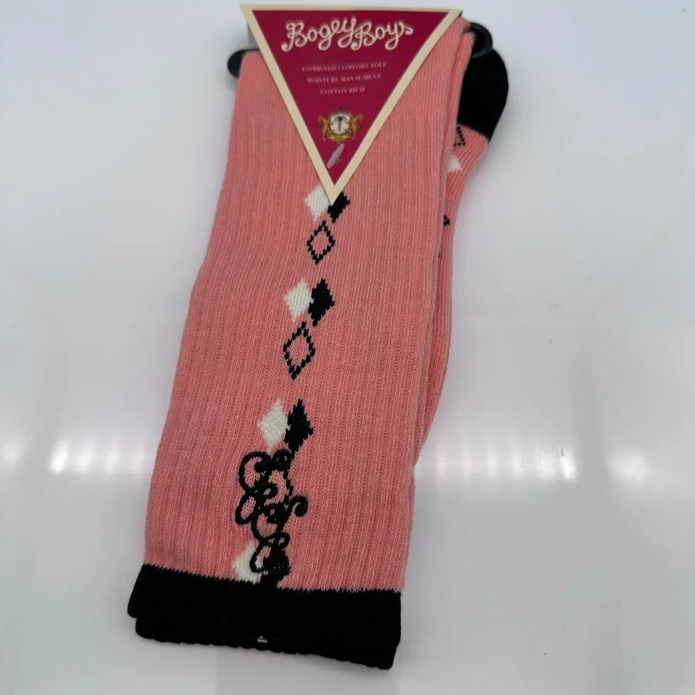 Bogey Boys Men's Comfort Sole Cotton Rich Golf Socks, Shoe Size 8-12, Pink/Black